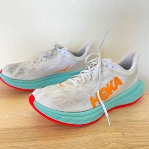 Men’s 10.5 HOKA One One Carbon X3 White Teal Red Orange Running